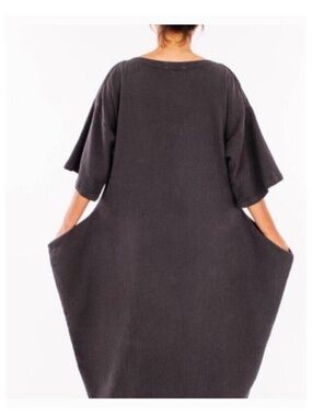 Black Crane Quilted Structured Oversized Textured Cotton Shift Dress Women’s XS